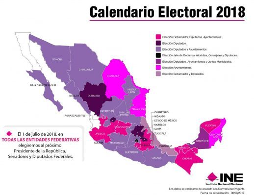 Mapa Calendario electoral 2018