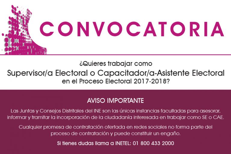 Convocatoria de Supervisor o Supervisora Electoral y Capacitador o CapacitadoraAsistente