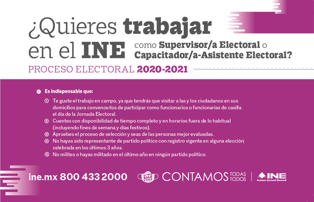 Convocatoria para Supervisores (as) Electorales y Capacitadores (as) Asistentes Electorales 2021