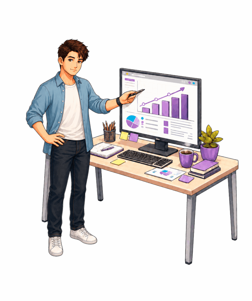 Imagen de hombre mostrando grafica
