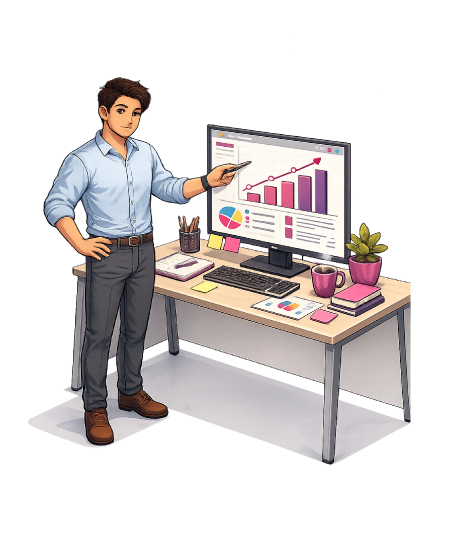 Imagen de hombre mostrando grafica
